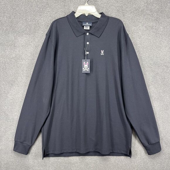 PSYCHO BUNNY Polo Shirt Men's Size 3XL Classic Navy Blue Long Sleeve $110 NWT
